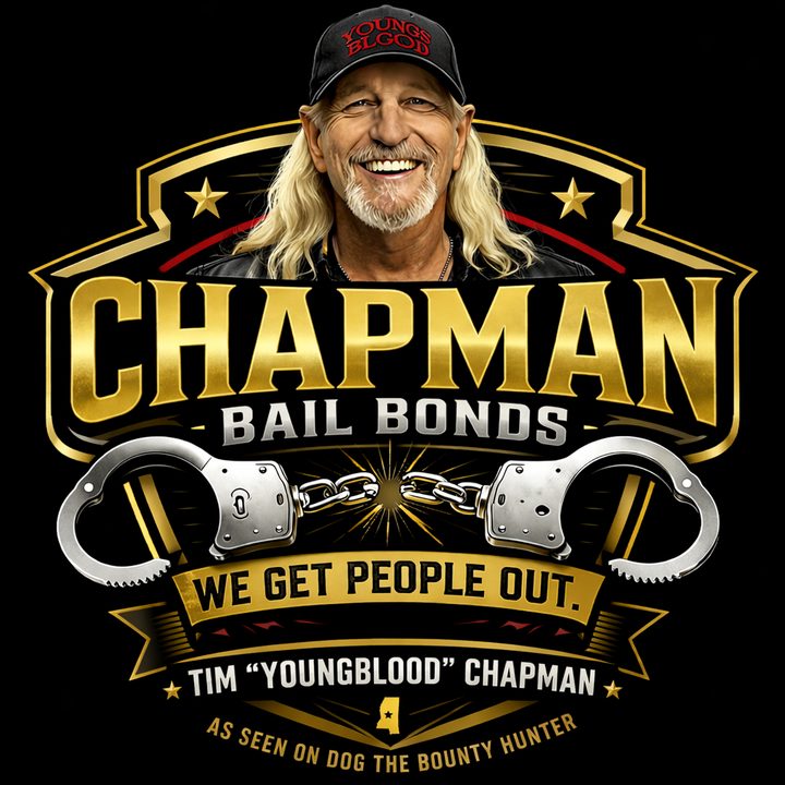 Chapman Bail Bonds logo featuring Tim “Youngblood” Chapman — We Get People Out